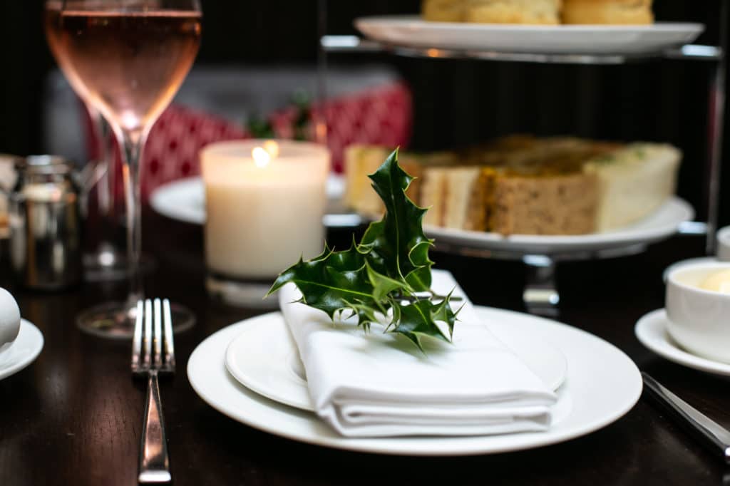 holly on a plate for festive afternoon tea picture