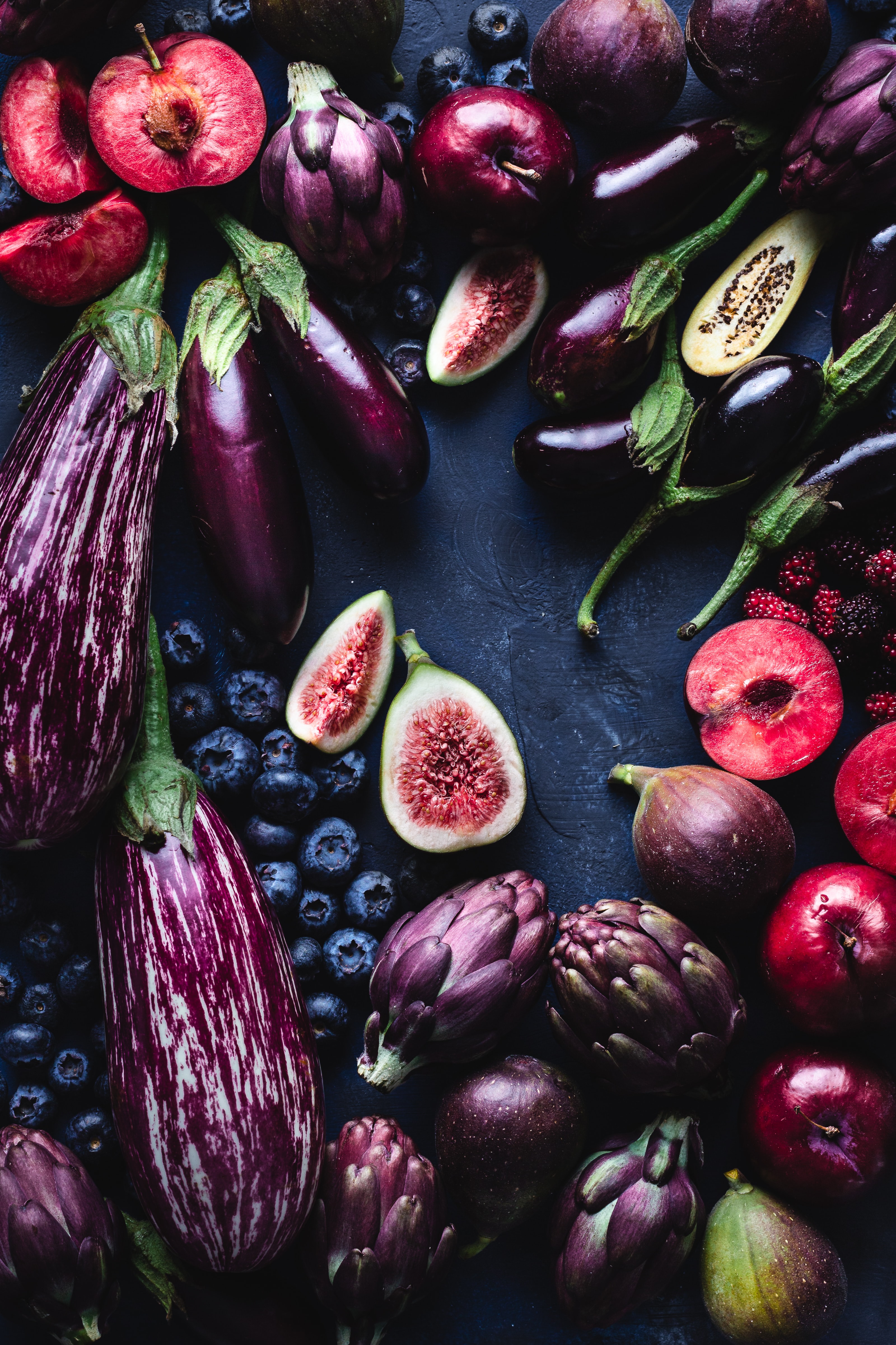 fruits and veg arranged on a table. 